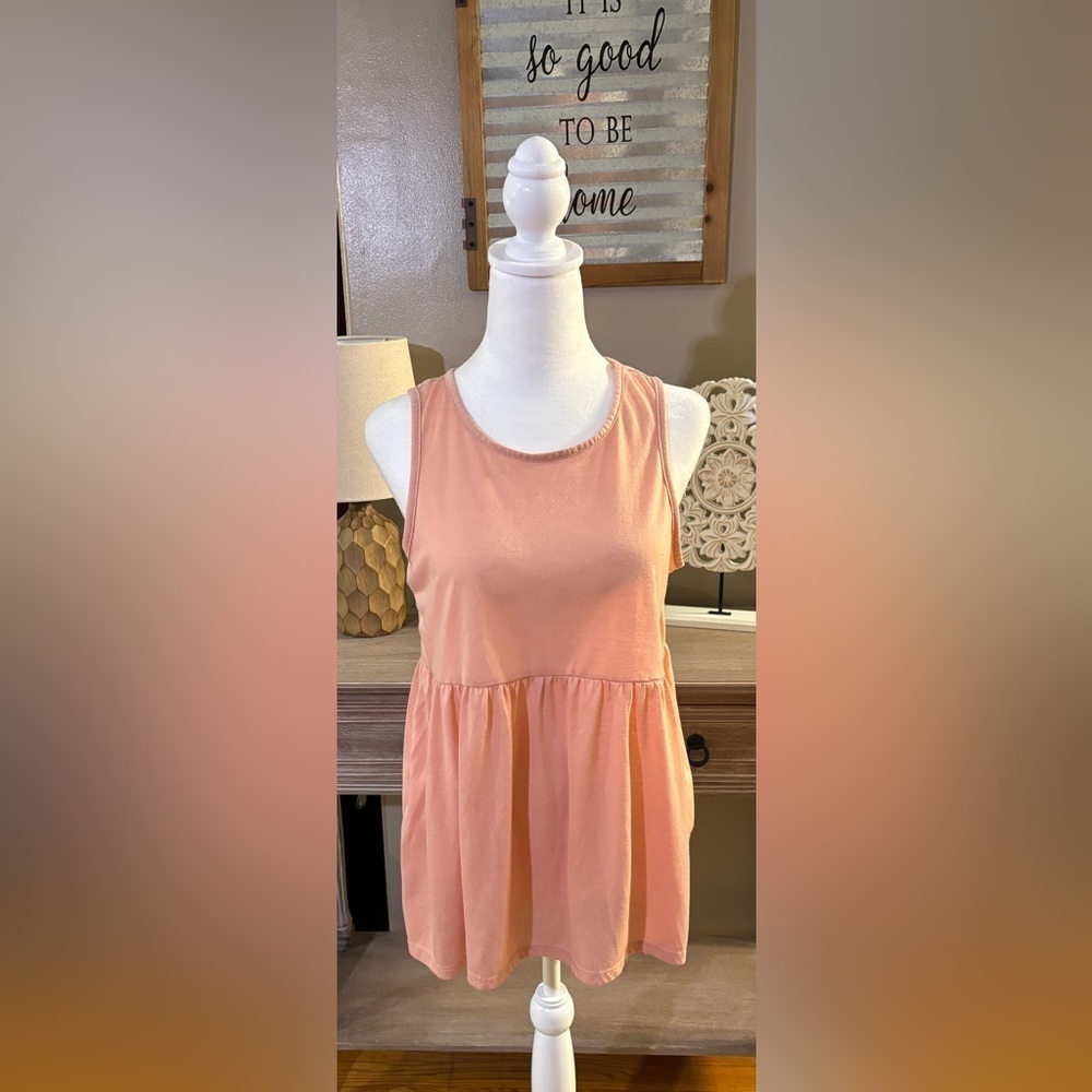 Sleeveless Peach Tank Top - Casual Women's Peplum Tunic